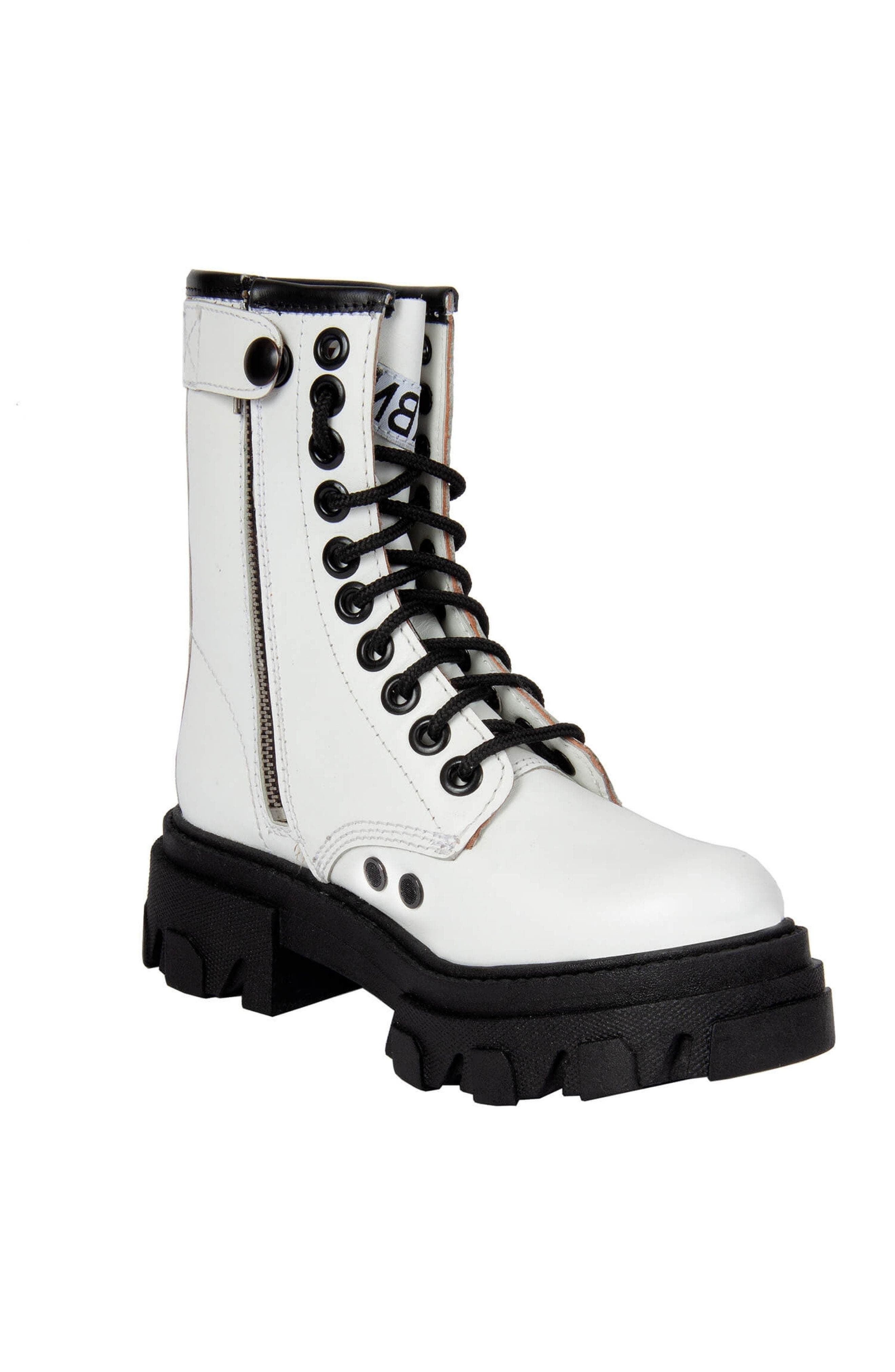 URBNKICKS Genuine Leather Combat Boots in White 
