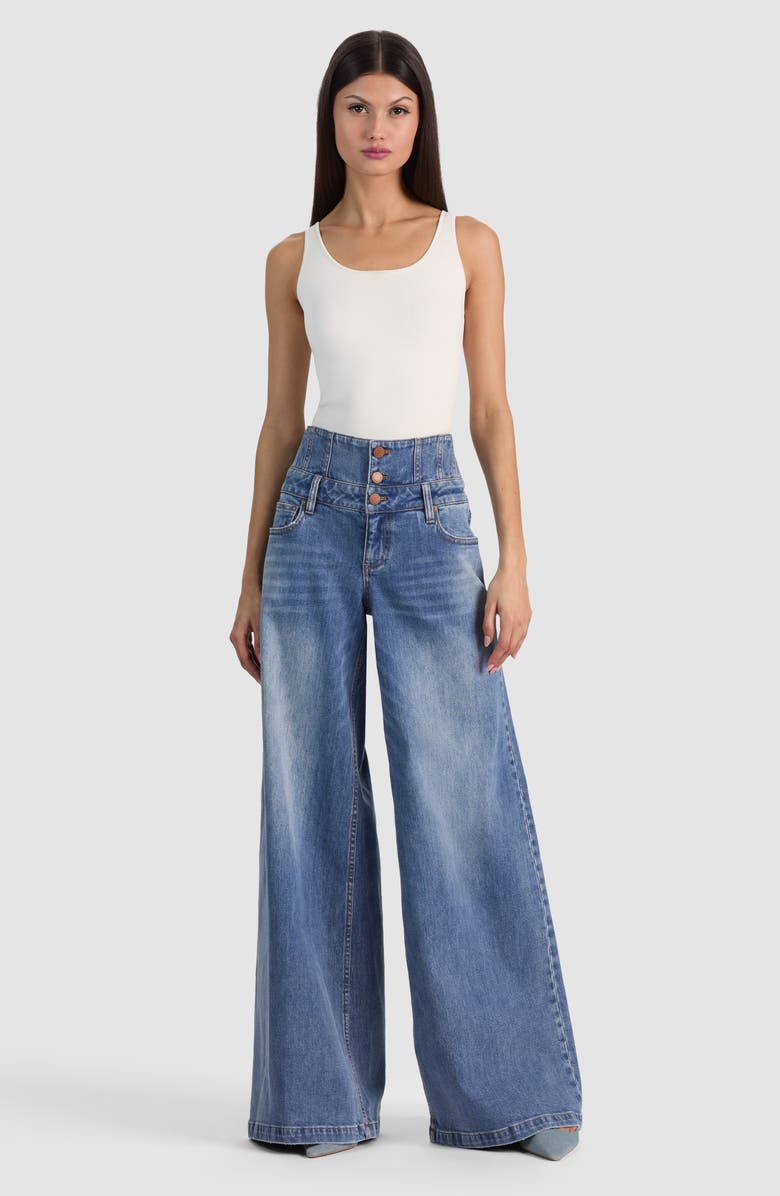 Alice + Olivia Corset Waist Wide Leg Jeans, Alternate, color, 