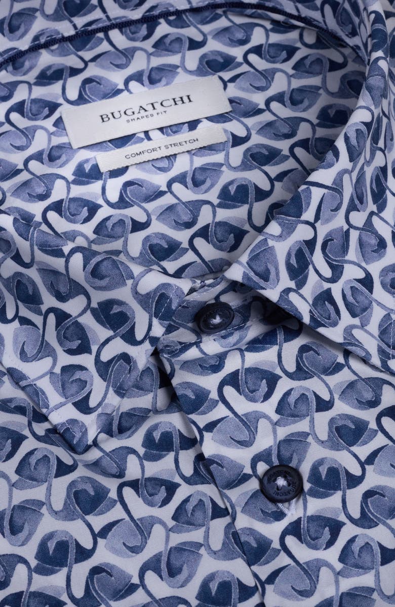 Bugatchi Orson Flamingo Print Short Sleeve Stretch Cotton Button-Up Shirt, Alternate, color, Navy