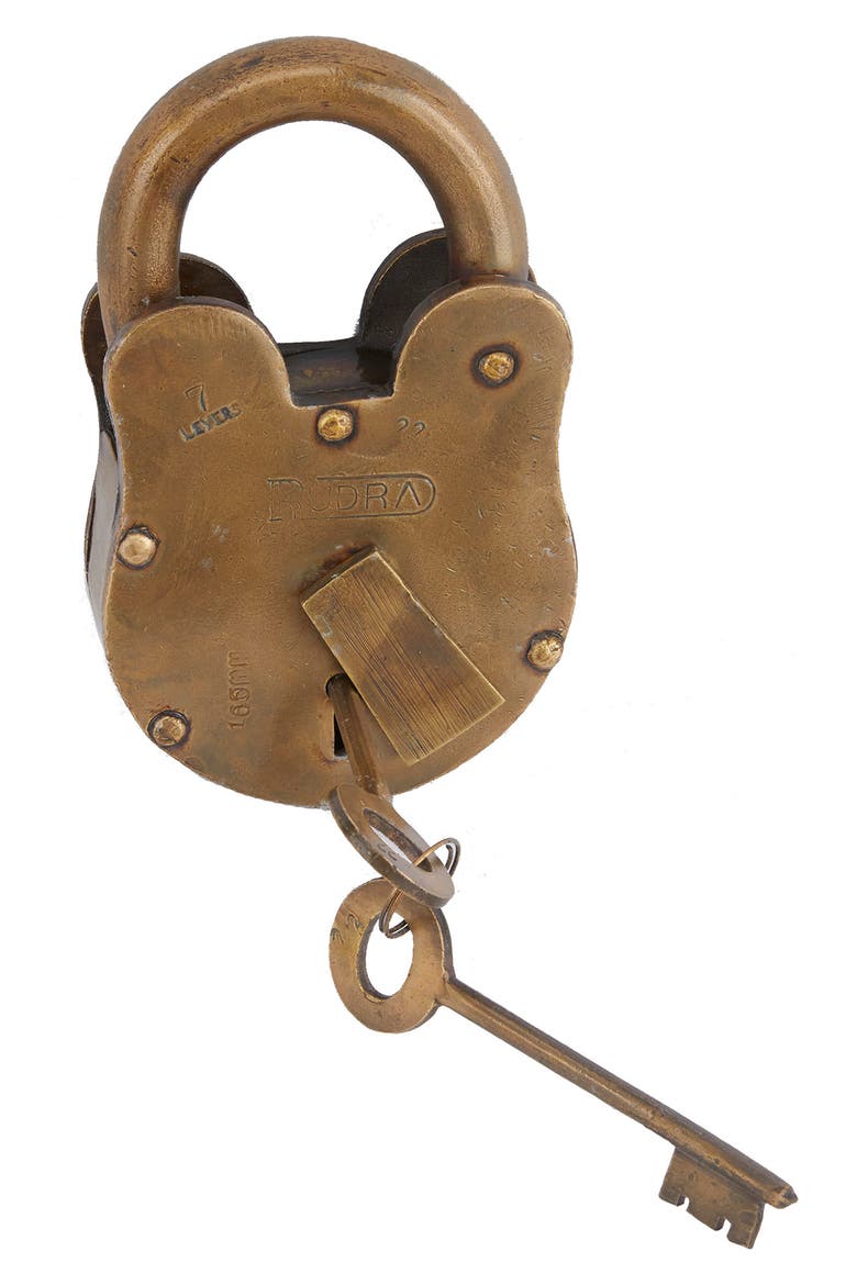 Brass Metal Vintage Lock And Key, Alternate, color, BRASS