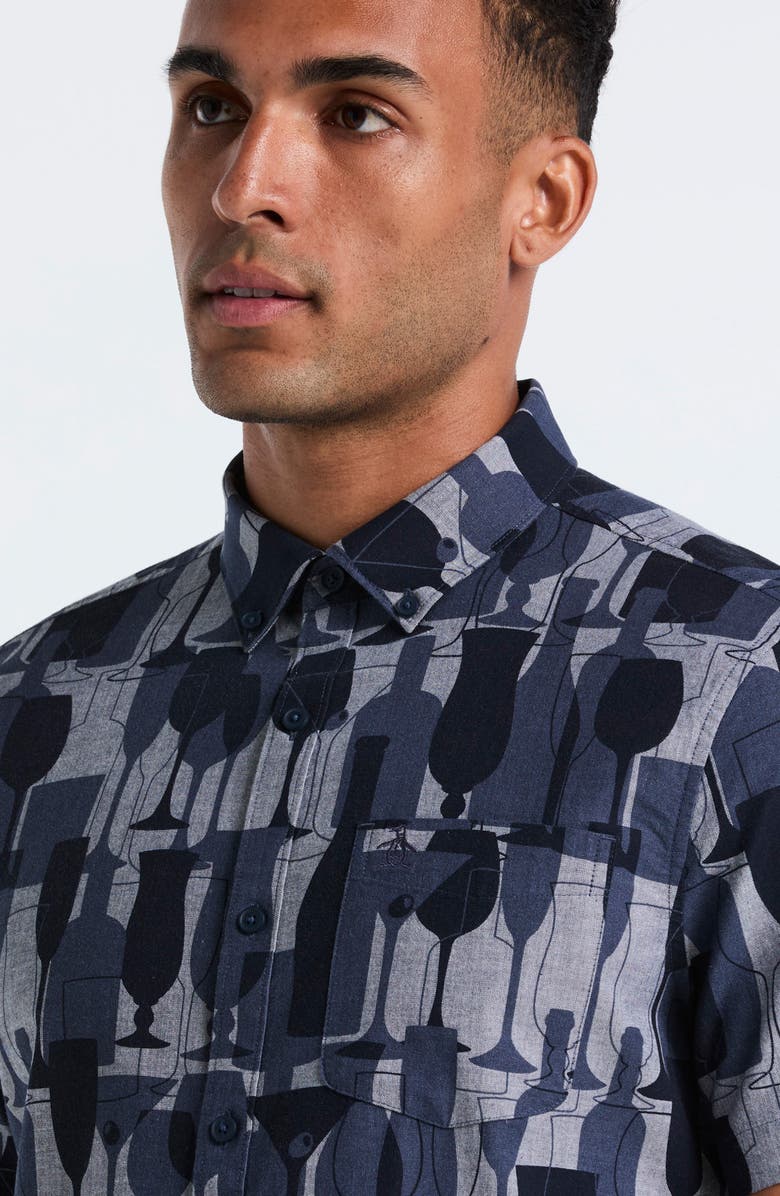 Original Penguin Chambray Short Sleeve Button Down Shirt, Alternate, color, Dark Sapphire