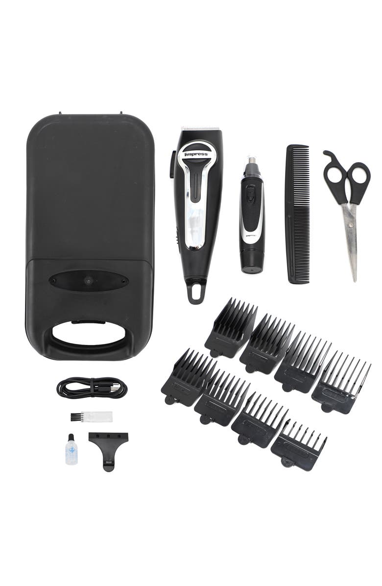 Impress 18 Piece Cordless Rechargeable Hair Cutting Kit, Main, color, Black