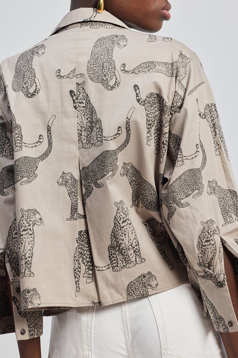 Oversized Cropped Button-Down Shirt, Alternate, color, Grey