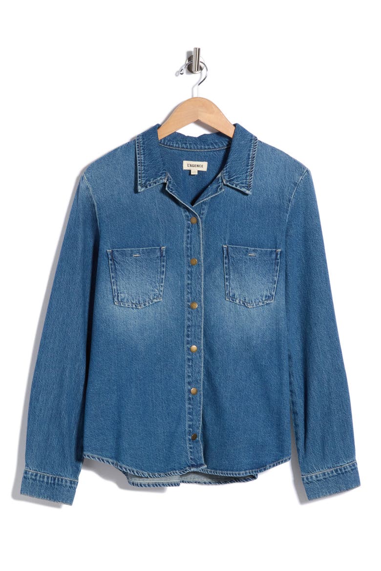 Isla Cotton Denim Snap-Up Shirt, Main, color, FRESNO