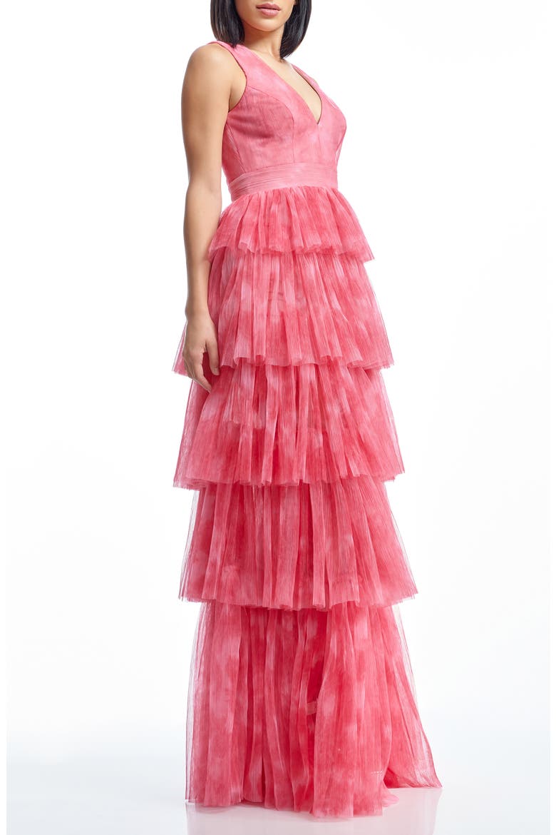 Radhika Tiered Plissé Tulle Gown, Alternate, color, RASPBERRY MULTI