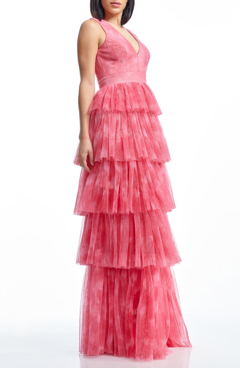 Dress the Population Radhika Tiered Plissé Tulle Gown, Alternate, color, Raspberry Multi