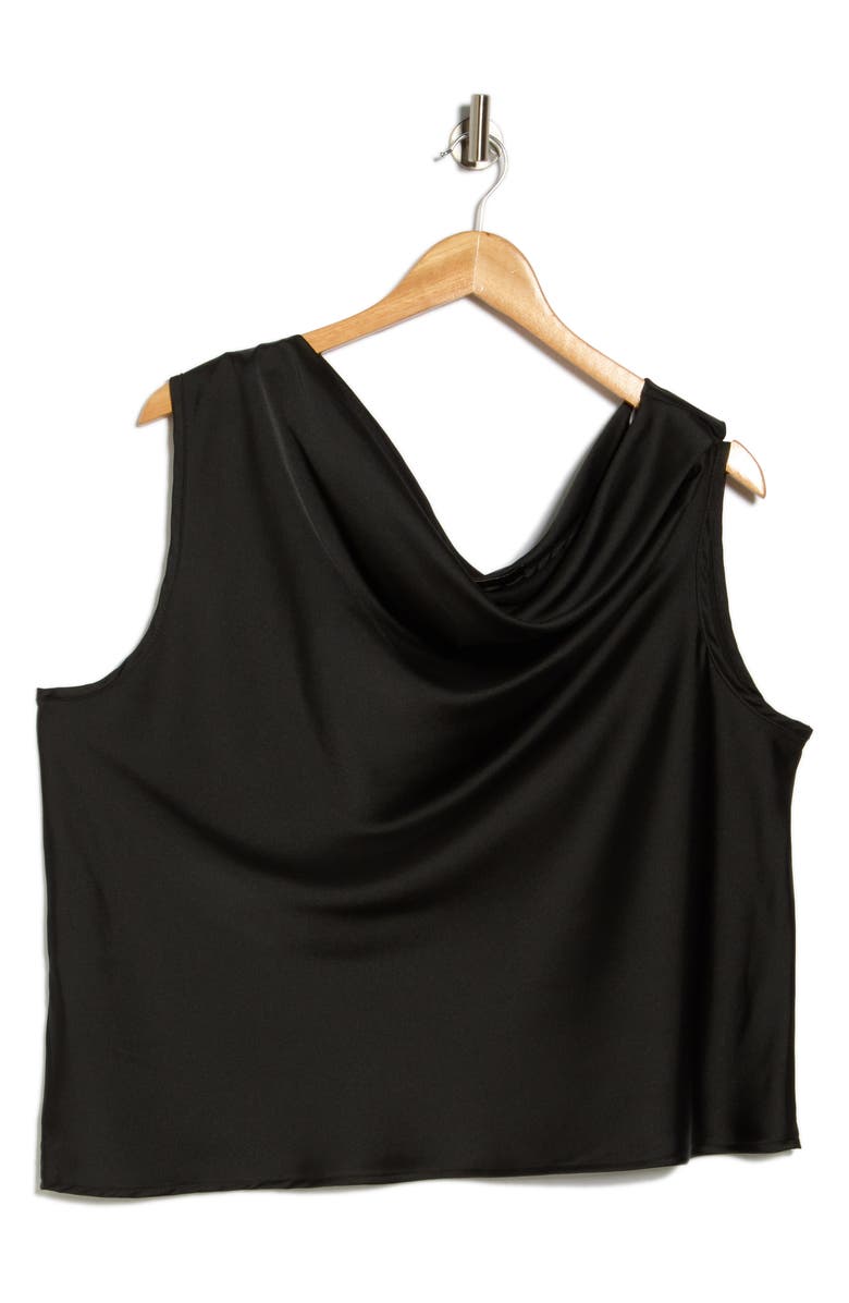 Renee C Cowl Off Shoulder Satin Top, Alternate, color, Black