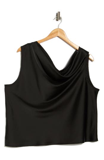 Renee C Cowl Off Shoulder Satin Top In Black