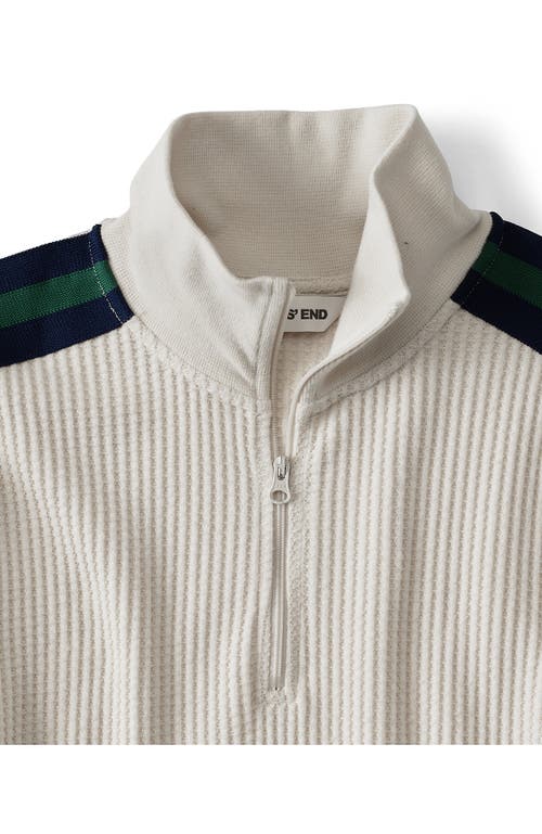 Lands' End Long Sleeve Waffle Quarter Zip Pullover In White