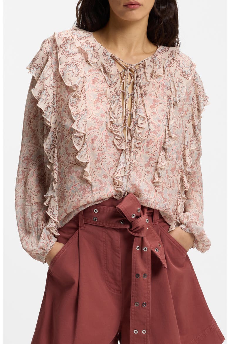 Paisley Ruffle Blouse, Main, color, RUST PAISLEY