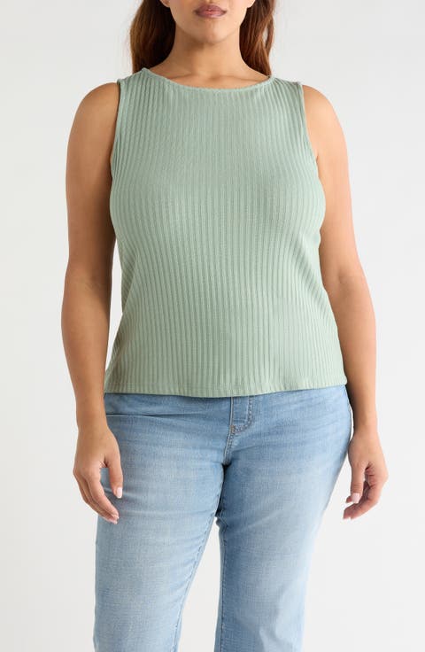 Boat Neck Sleeveless Rib Top (Plus)