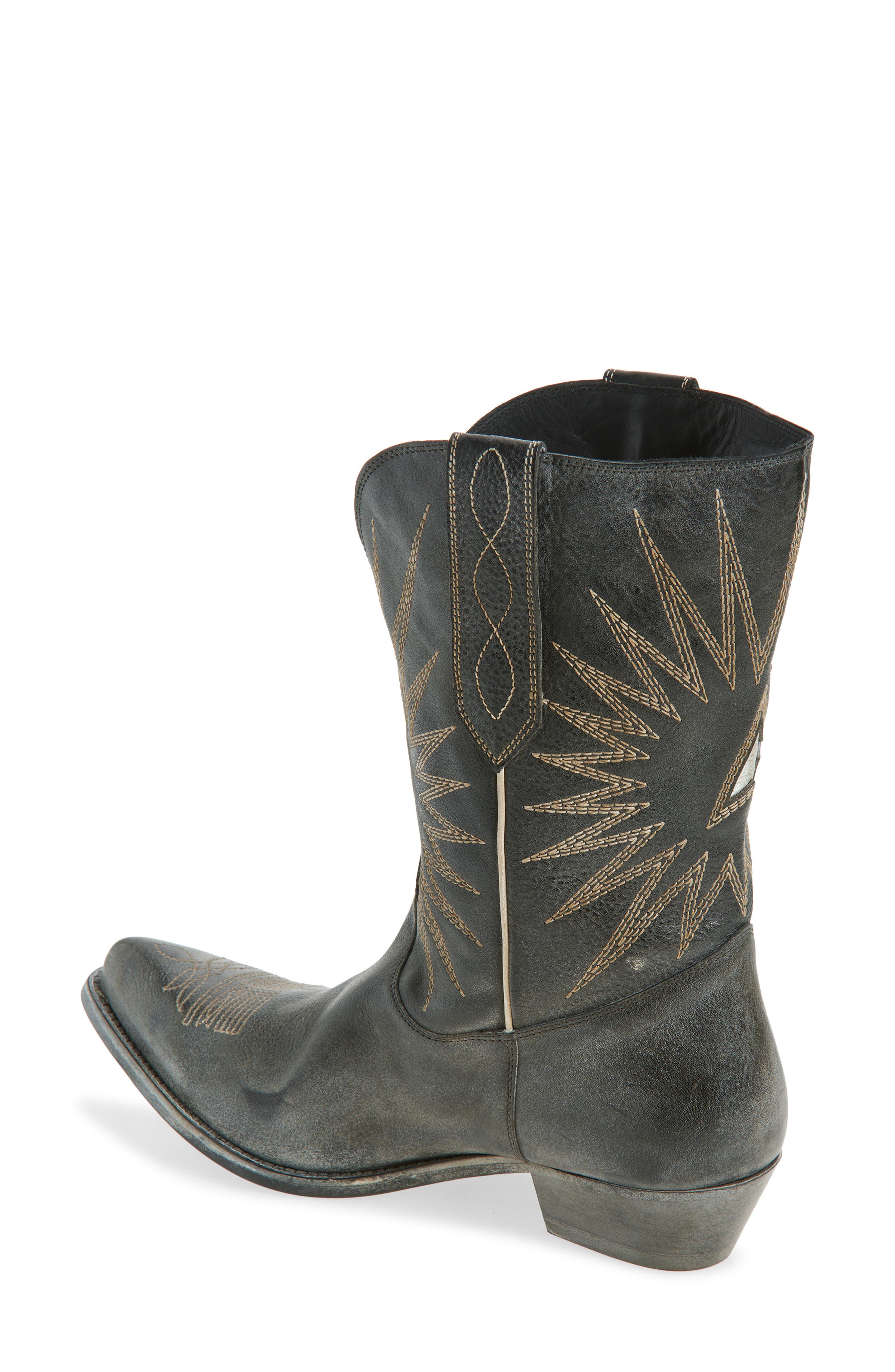 Golden Goose Wish Star Short Western Boot, Alternate, color, Black/ Ecru/ Silver