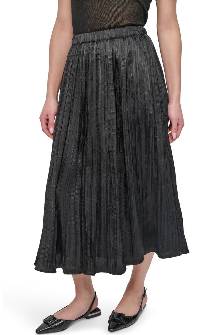 Crushed Pleated Midi Skirt, Main, color, BLACK