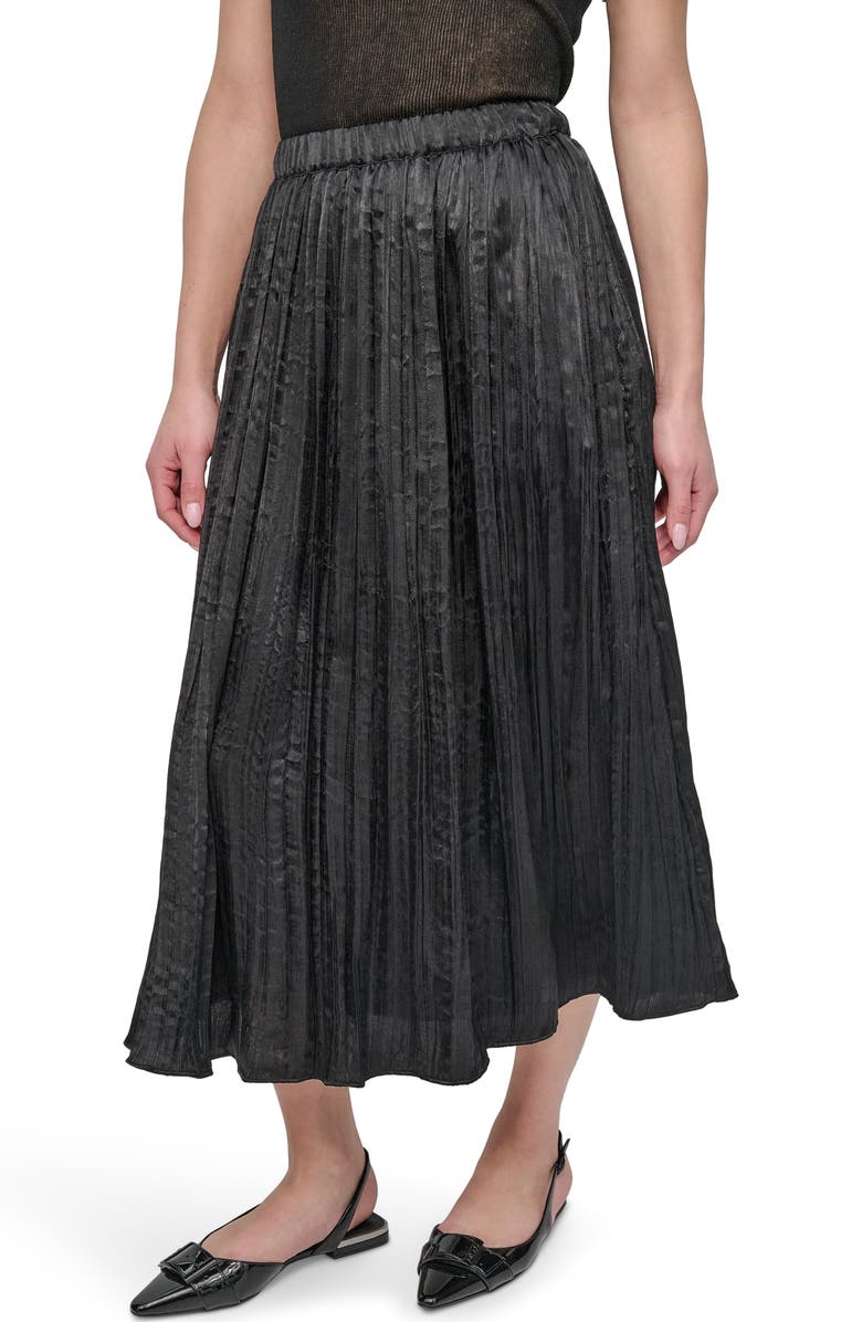 DKNY Crushed Pleated Midi Skirt, Main, color, Black
