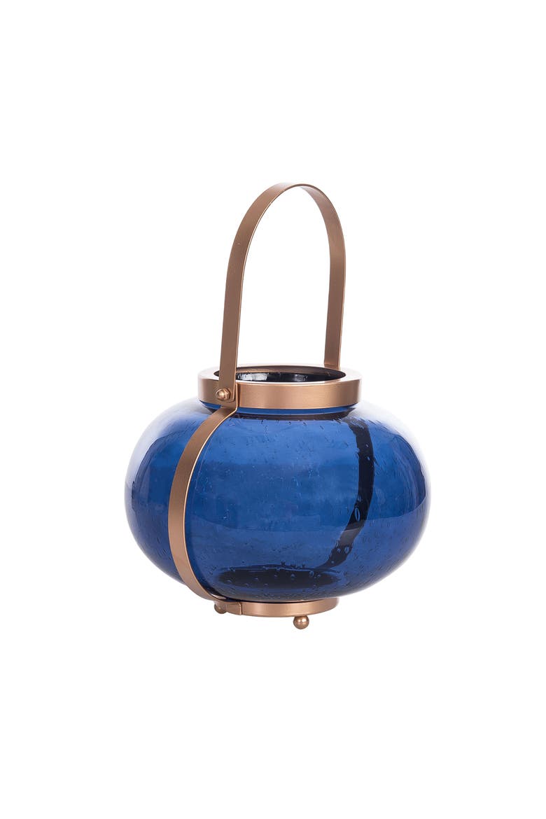 Medium Cobalt Blue Coastal Round Candle Holder Lantern, Alternate, color, Blue