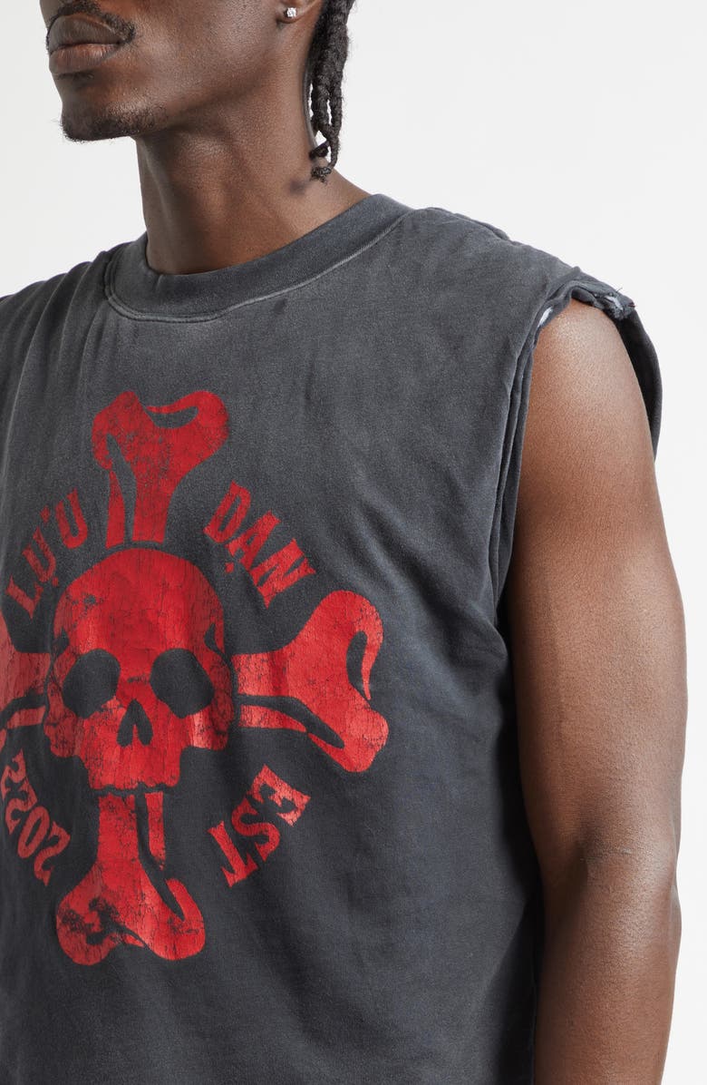 LU'U DAN Wadded Cotton Graphic Muscle Tee, Alternate, color, Faded Black