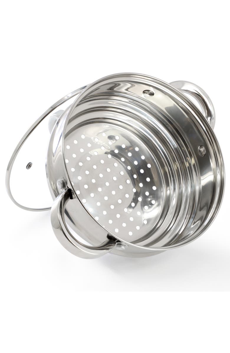 OSTER Sangerfield 8 Inch Universal Stainless Steel Steamer with Lid, Alternate, color, Metallic Silver