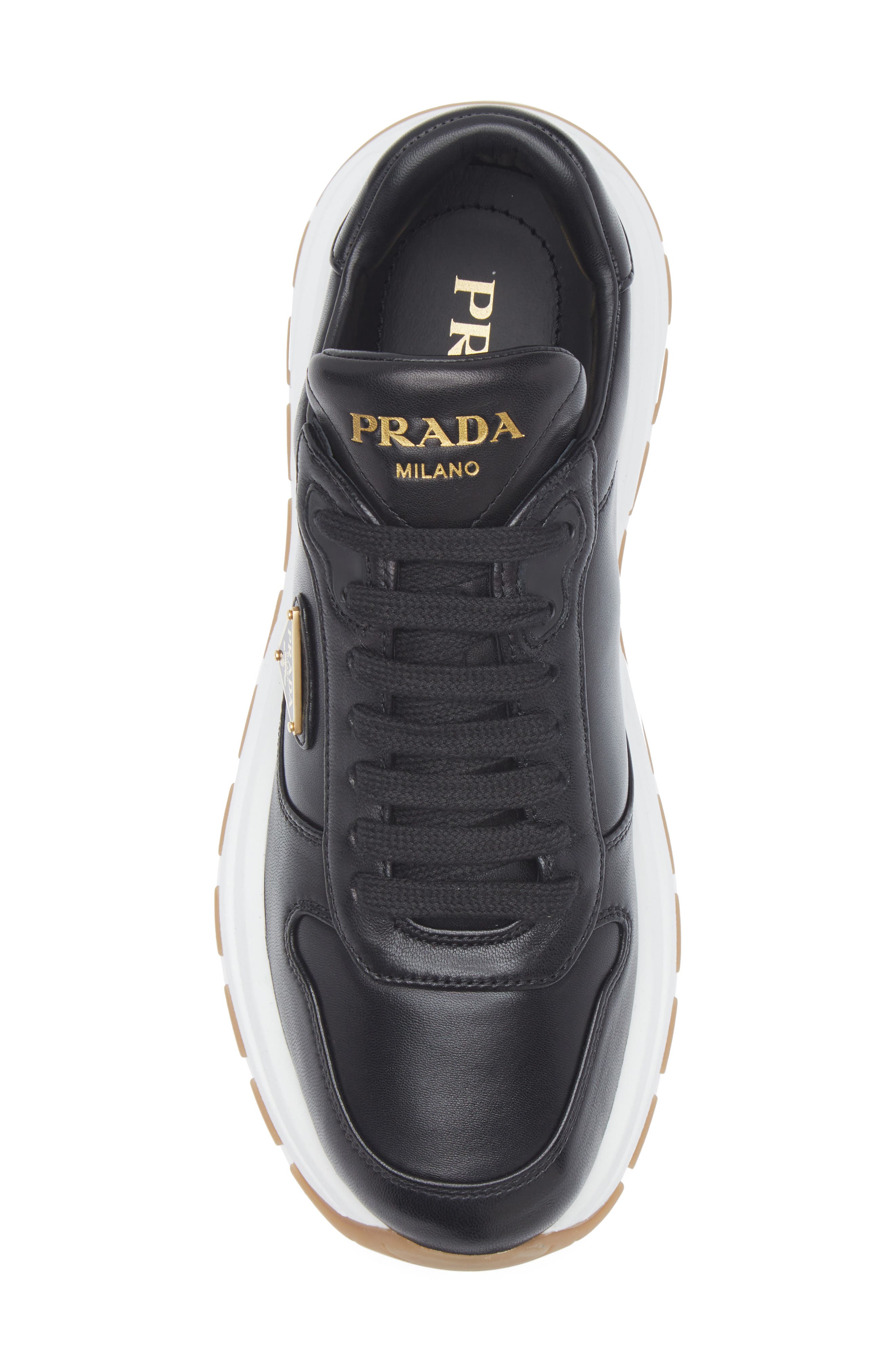 Prada Prax Leather Sneaker, Alternate, color, Nero