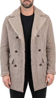 Maceoo Captain Herringbone Genuine Shearling Peacoat