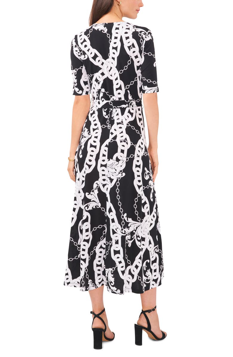 Chaus V-Neck Tie Front Dress, Alternate, color, Black/White