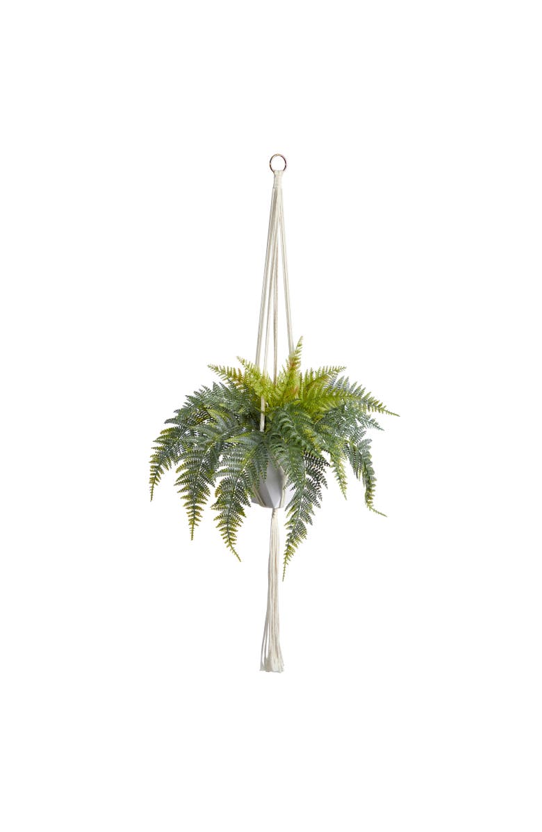 NEARLY NATURAL 25-in Fern Hanging Artificial Plant in Decorative Basket, Main, color, Green