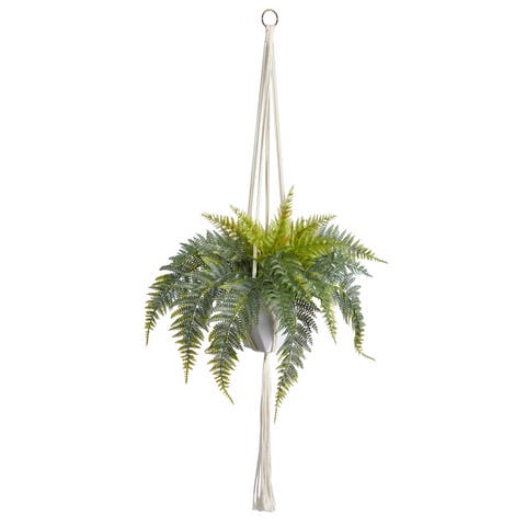 25-in Fern Hanging Artificial Plant in Decorative Basket