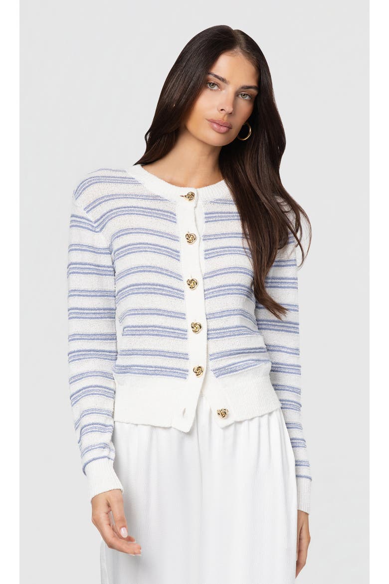 Laurel Stripe Cardigan, Main, color, White/Grey Blue