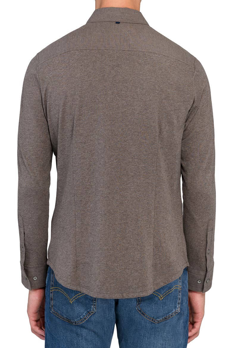 Reworked Slim Fit Heathered Brown Cotton Button-Up Shirt, Alternate, color, BROWN