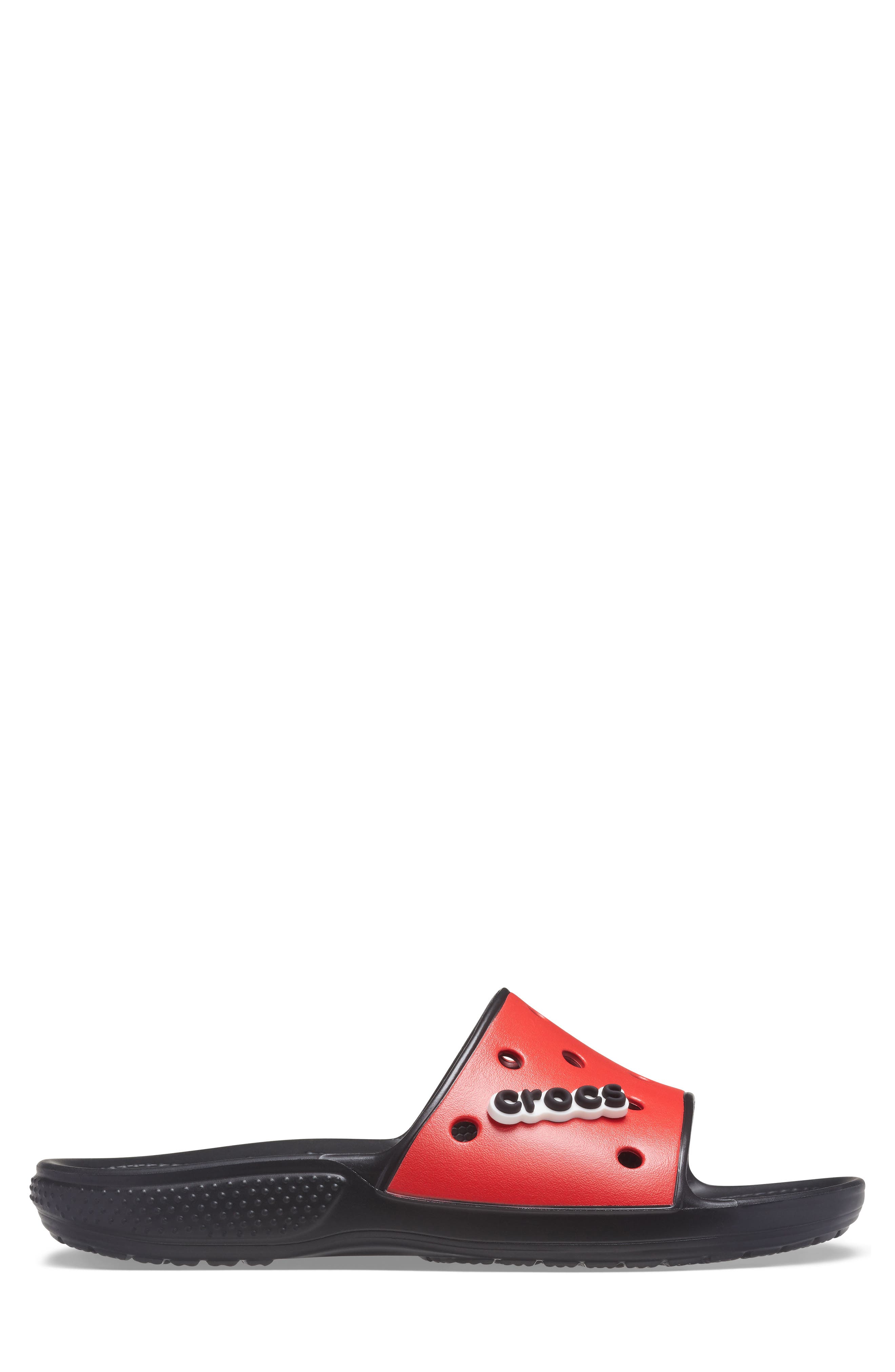 CROCS™ Classic Print Slide, Alternate, color, BLACK/ FLAME RED