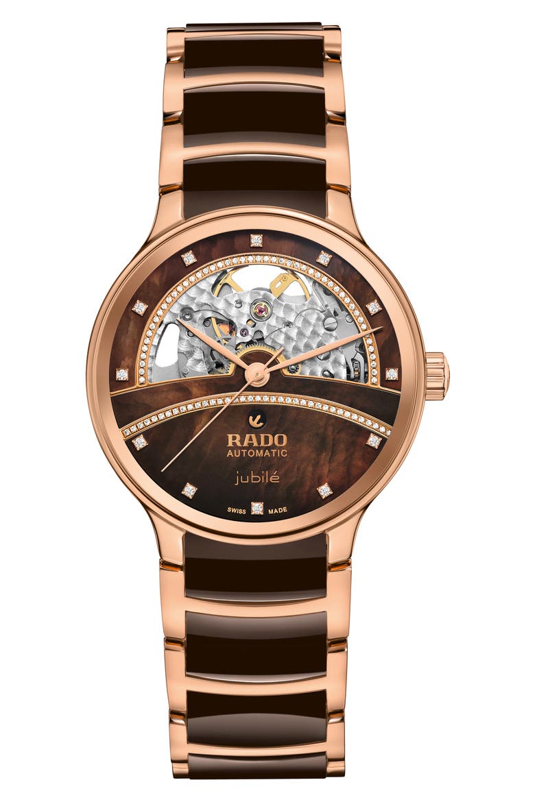 Centrix Open Heart Superjubile Diamond Bracelet Watch, 35mm, Main, color, BROWN