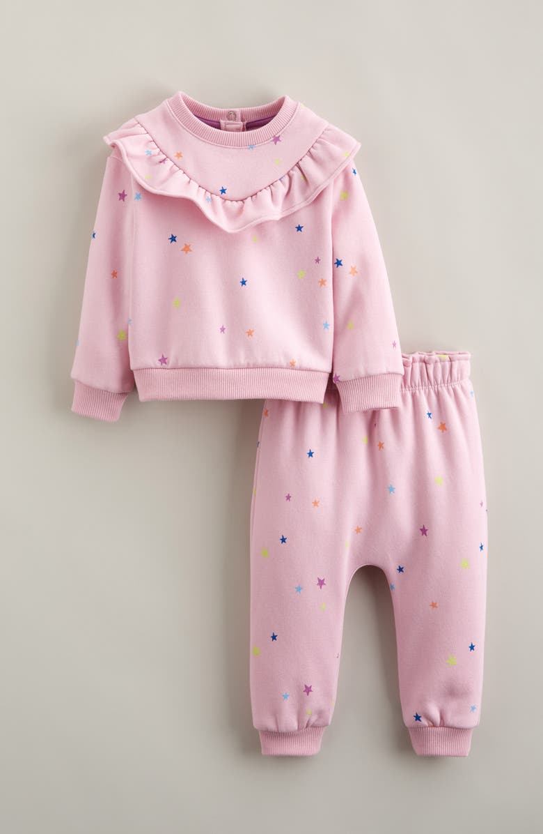 Tucker + Tate Ruffle Fleece Sweatshirt & Joggers Set, Main, color, Pink Lavender Cheerful Stars