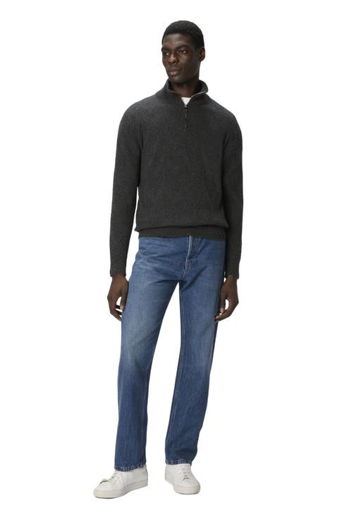 Half-zip Sweater With Tone-on-tone Zigzag Pattern