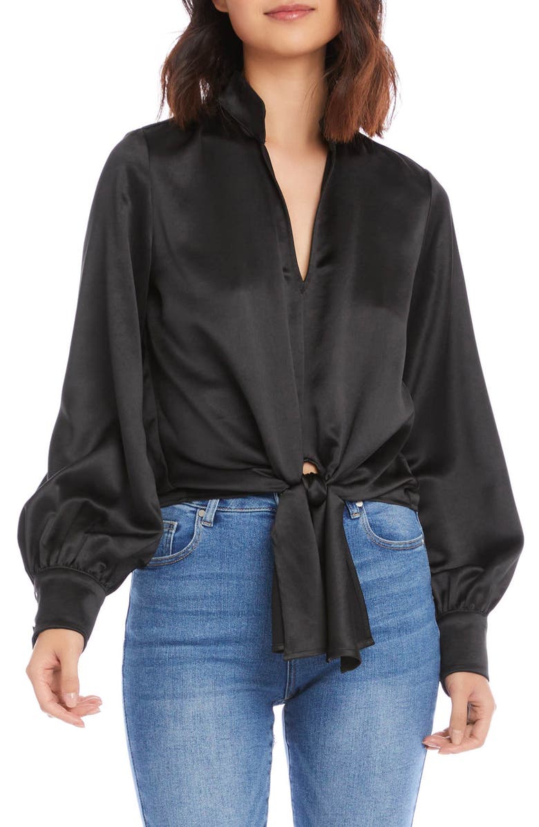 Karen Kane Tie Front Satin Top, Main, color, 
