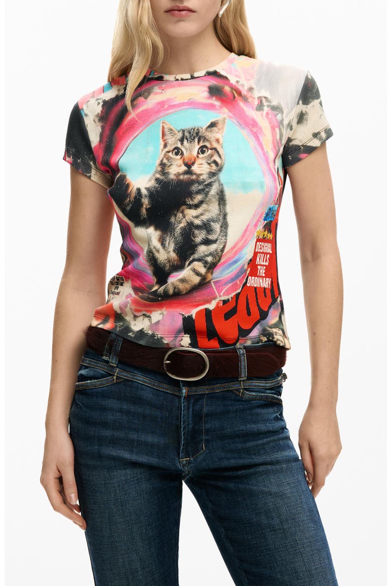 Print Stretch Cotton T-Shirt, Main, color, PINK