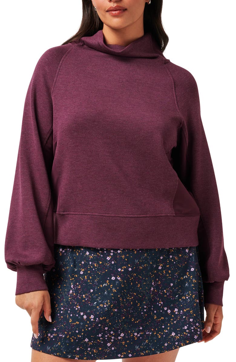 TravisMathew Delightful Funnel Neck Sweatshirt, Main, color, Heather Winetasting