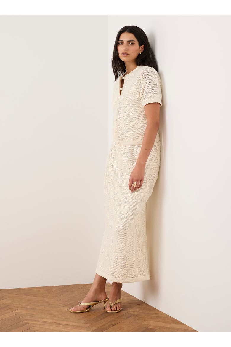 Sequin Floral Crochet Midi Skirt, Alternate, color, Natural