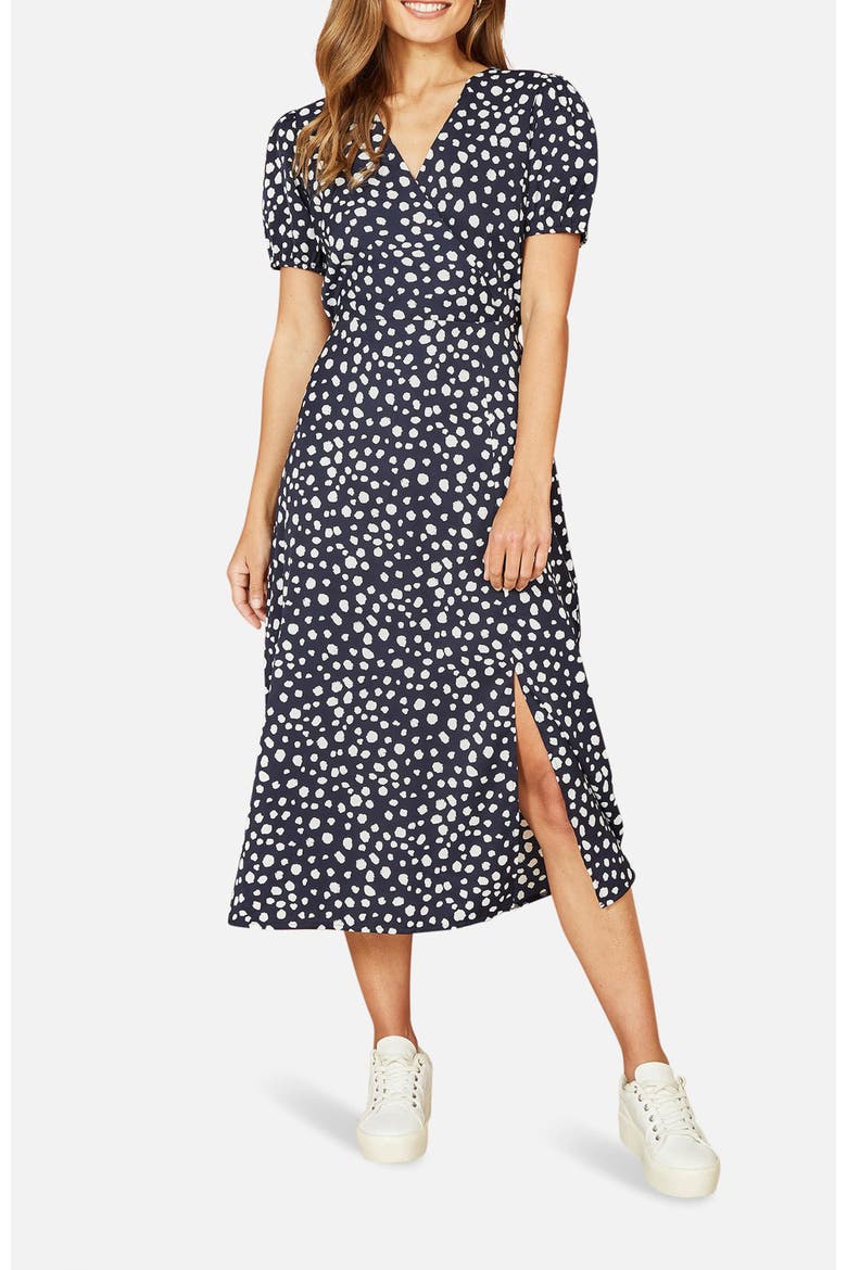 Spot Midi Tea Dress, Alternate, color, Navy
