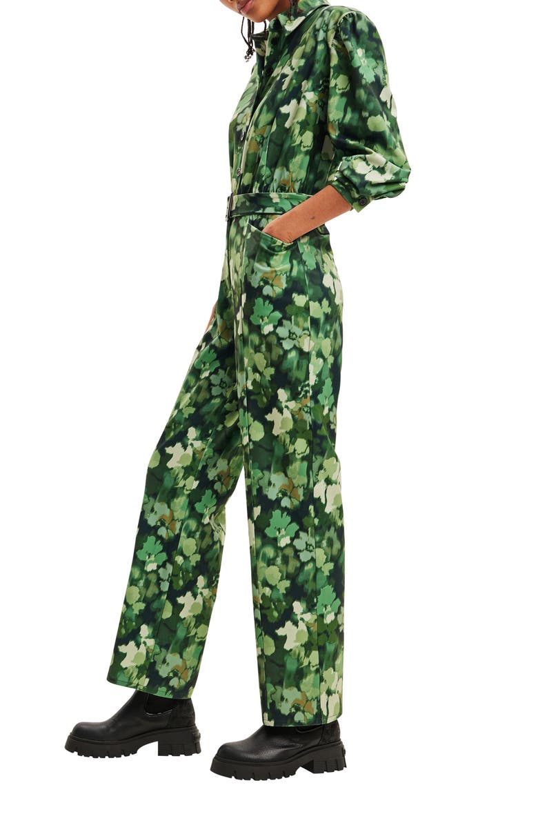 Desigual Ronda Floral Camo Long Sleeve Belted Jumpsuit, Alternate, color,