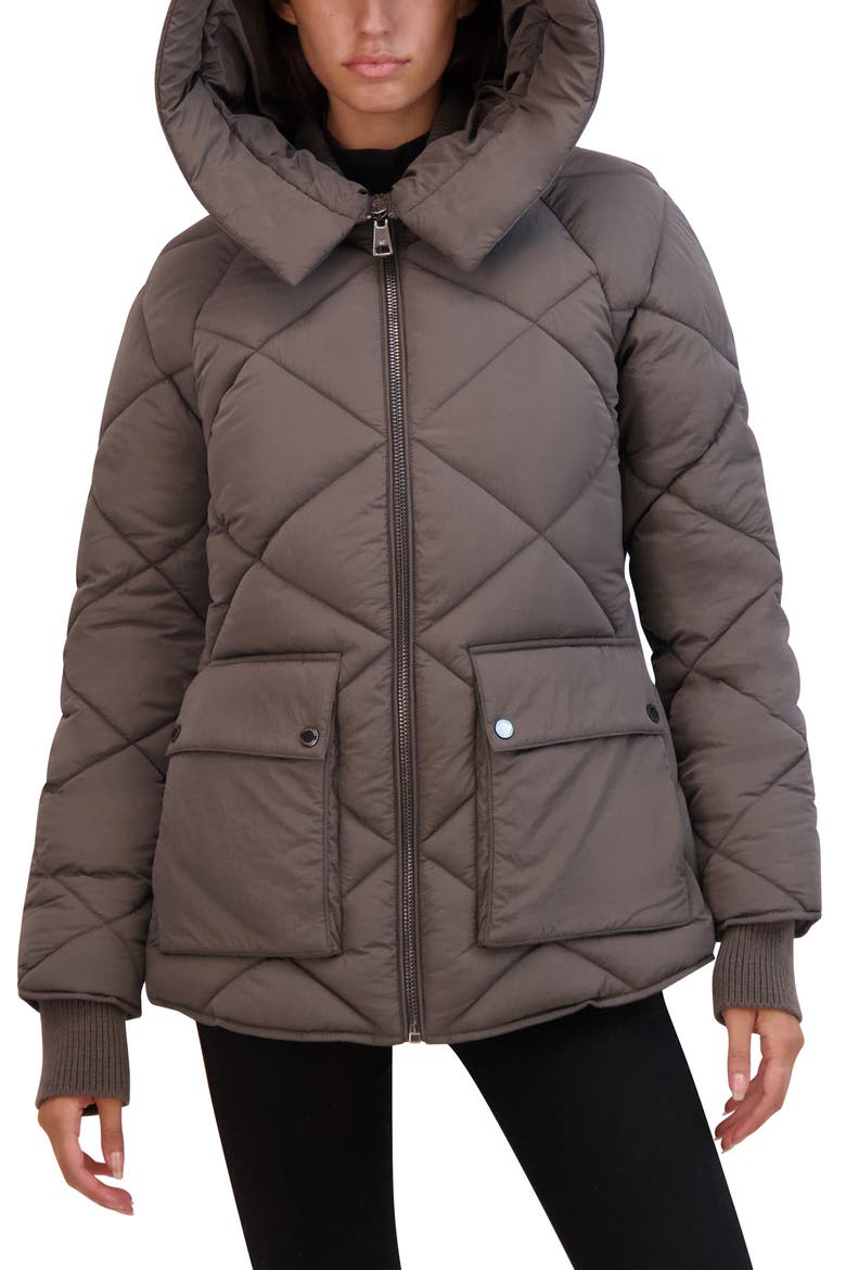 Diamond Quilted Hooded Jacket, Alternate, color, GUNMETAL