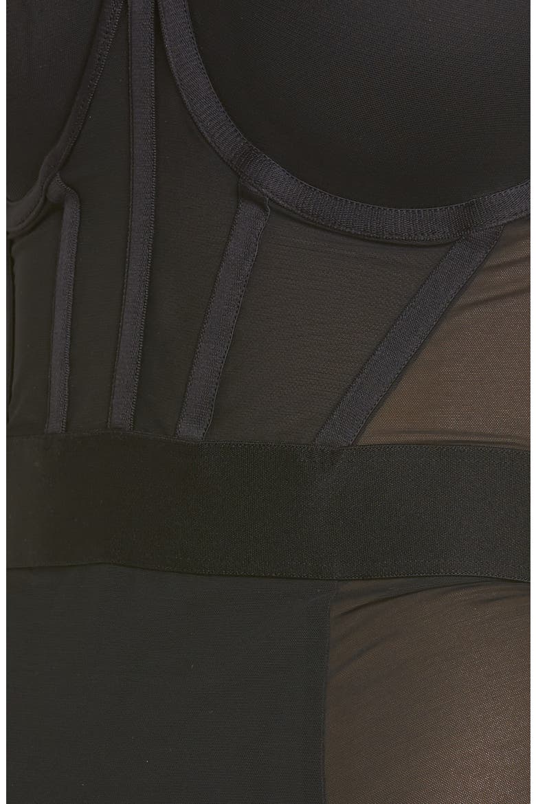 Sheers Strapless Underwire Bodysuit, Alternate, color, DK BLACK