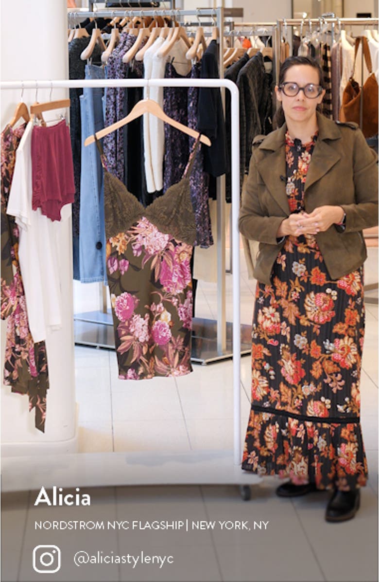 Lace Trim Floral Print Satin Chemise, sales video thumbnail