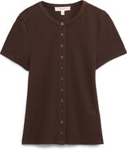 PER UNA BY M&S Rib Short Sleeve Button-Up Top