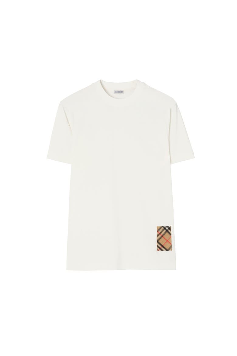 Check Cashmere Patch Cotton T-shirt, Alternate, color, Chalk white