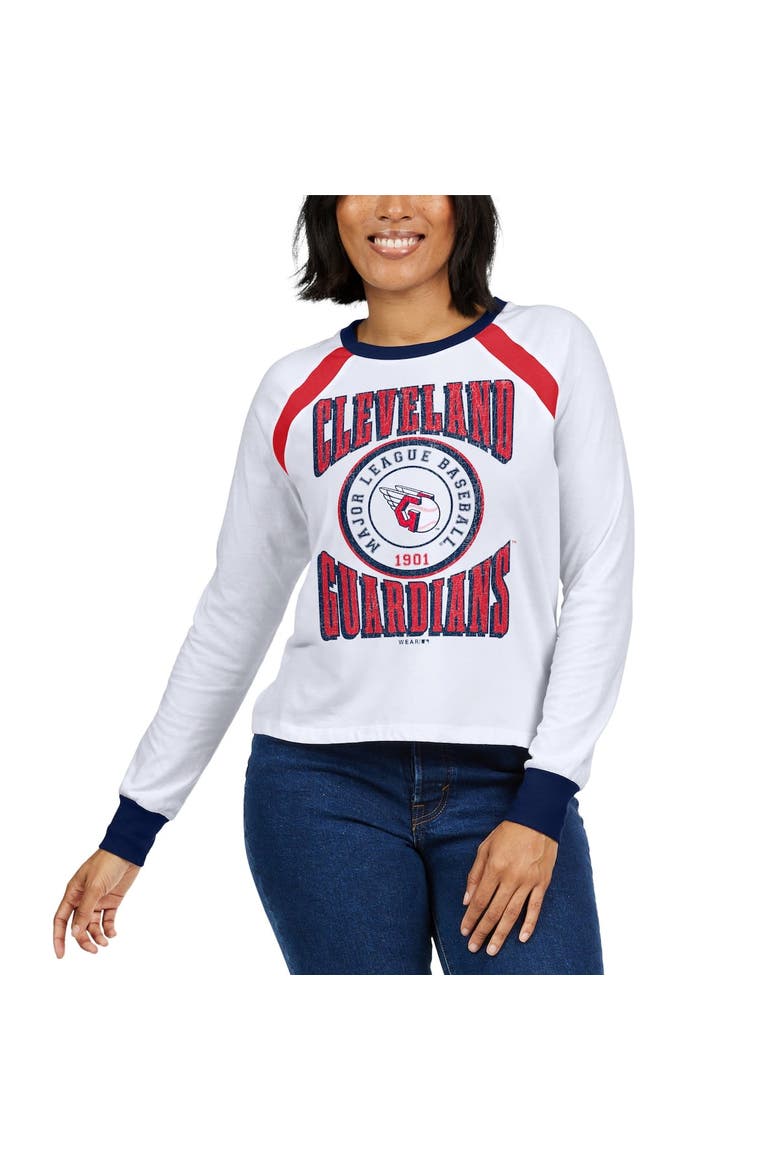 Women's WEAR by Erin Andrews White Cleveland Guardians Raglan Long Sleeve T-Shirt, Alternate, color, White