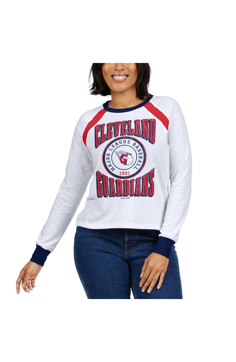 WEAR by Erin Andrews Women's WEAR by Erin Andrews White Cleveland Guardians Raglan Long Sleeve T-Shirt, Alternate, color, 
