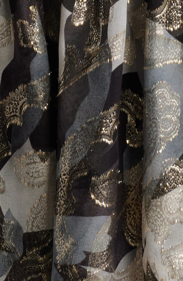 KOBI HALPERIN Jenson Metallic Ruffle Long Sleeve Silk Dress, Alternate, color, Graphite