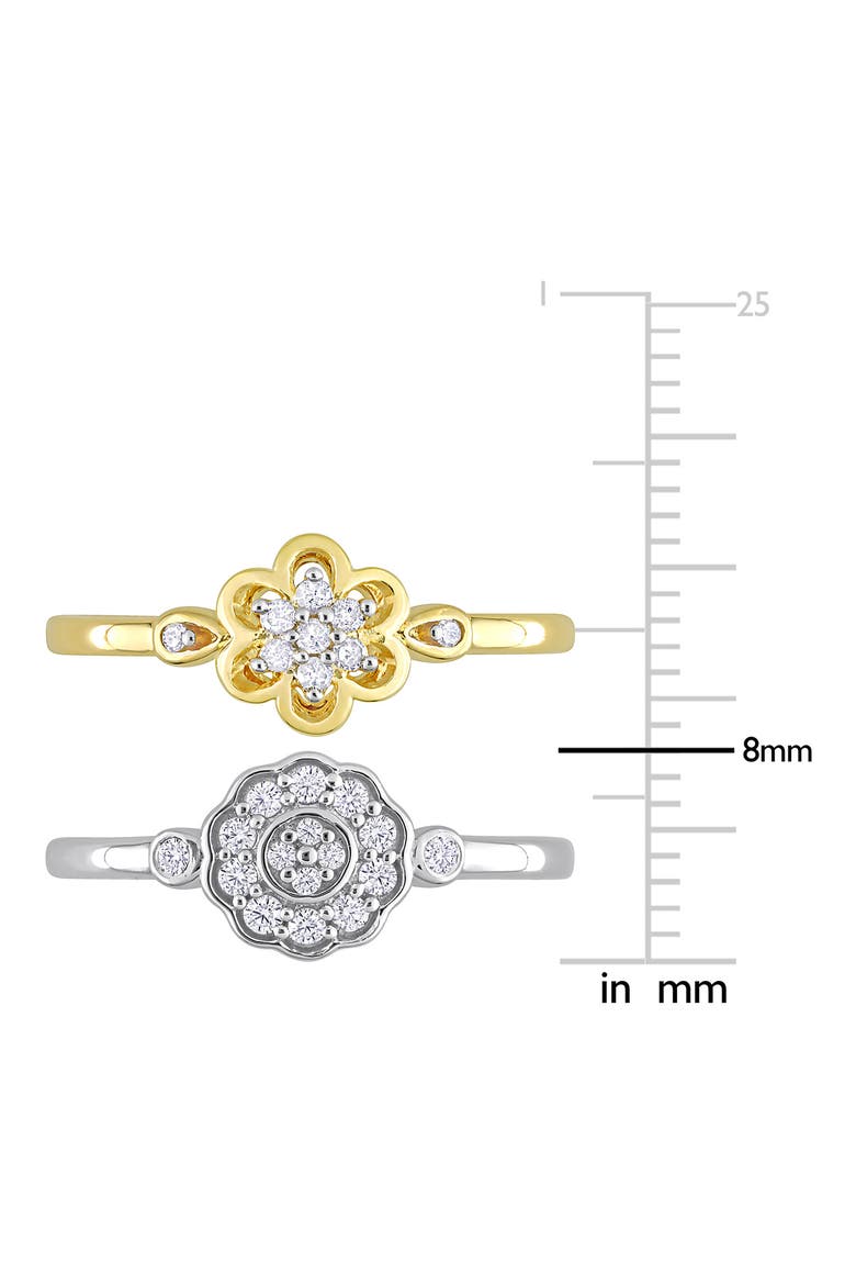 Set of 2 Sterling Silver Diamond Flower Rings - 0.14ct., Alternate, color, GOLD/ SILVER