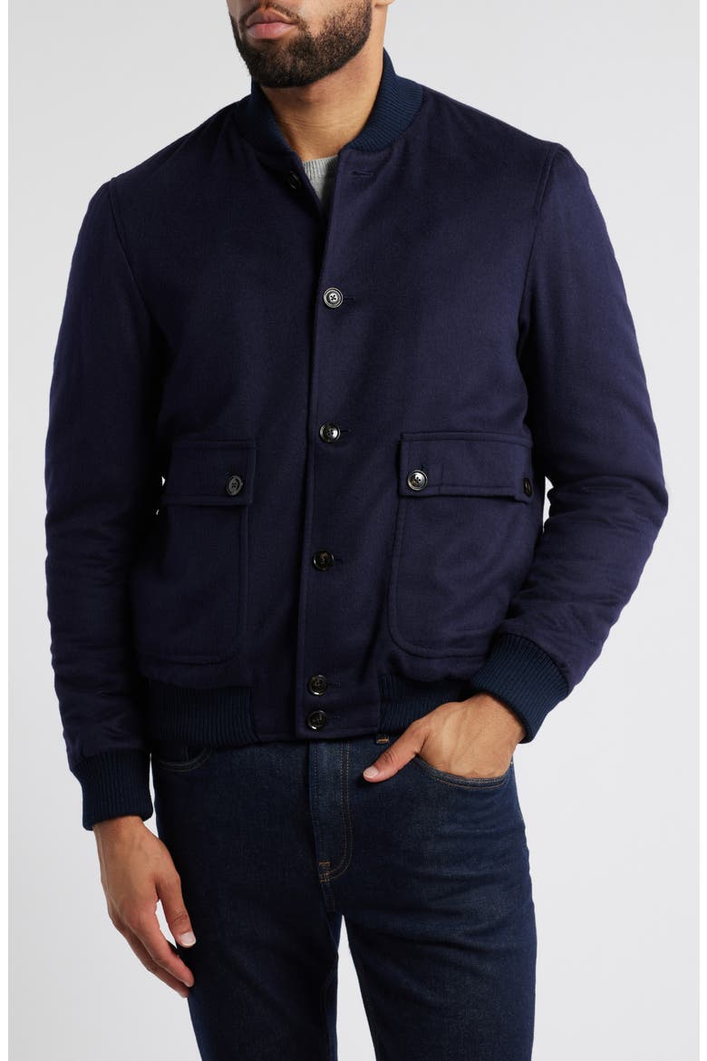 Silk & Cashmere Bomber Jacket, Alternate, color, NAVY