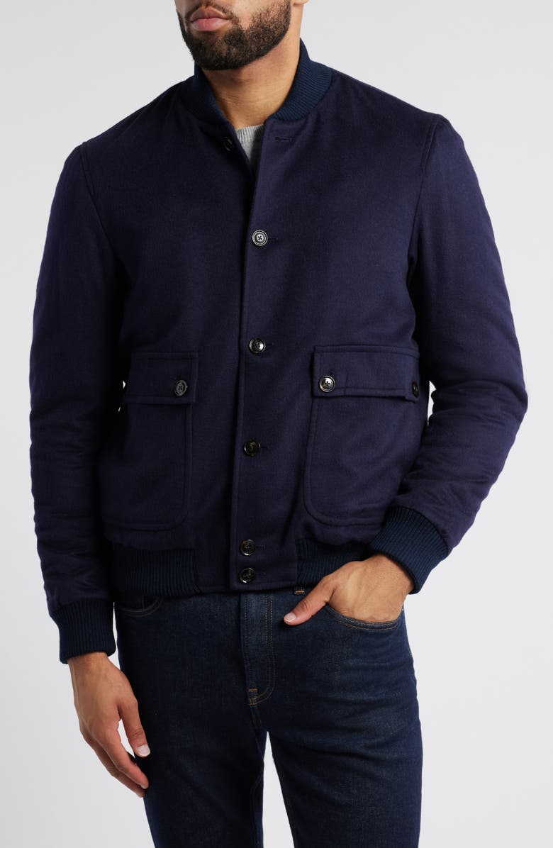 Zanella Silk & Cashmere Bomber Jacket, Alternate, color, Navy