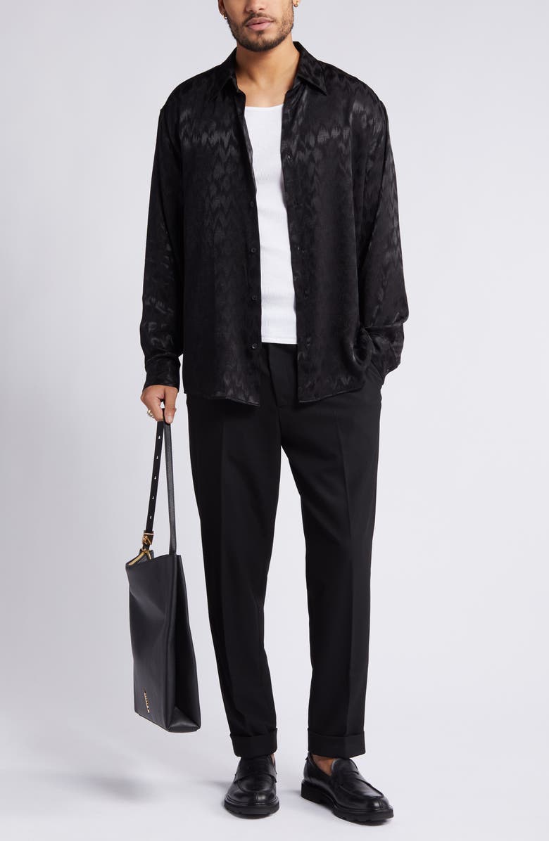 Open Edit Jacquard Stretch Satin Button-Up Shirt, Alternate, color, 